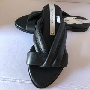 New Matt Bernson Raven Blk Leather Sandals Sz 5